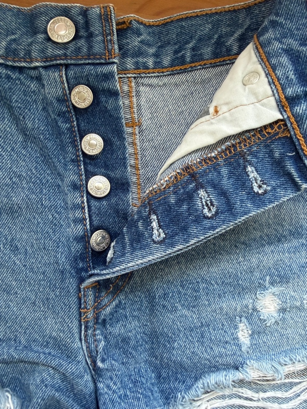 Levi's Distressed Cutoff Denim Shorts - Blue - Picture 3 of 5